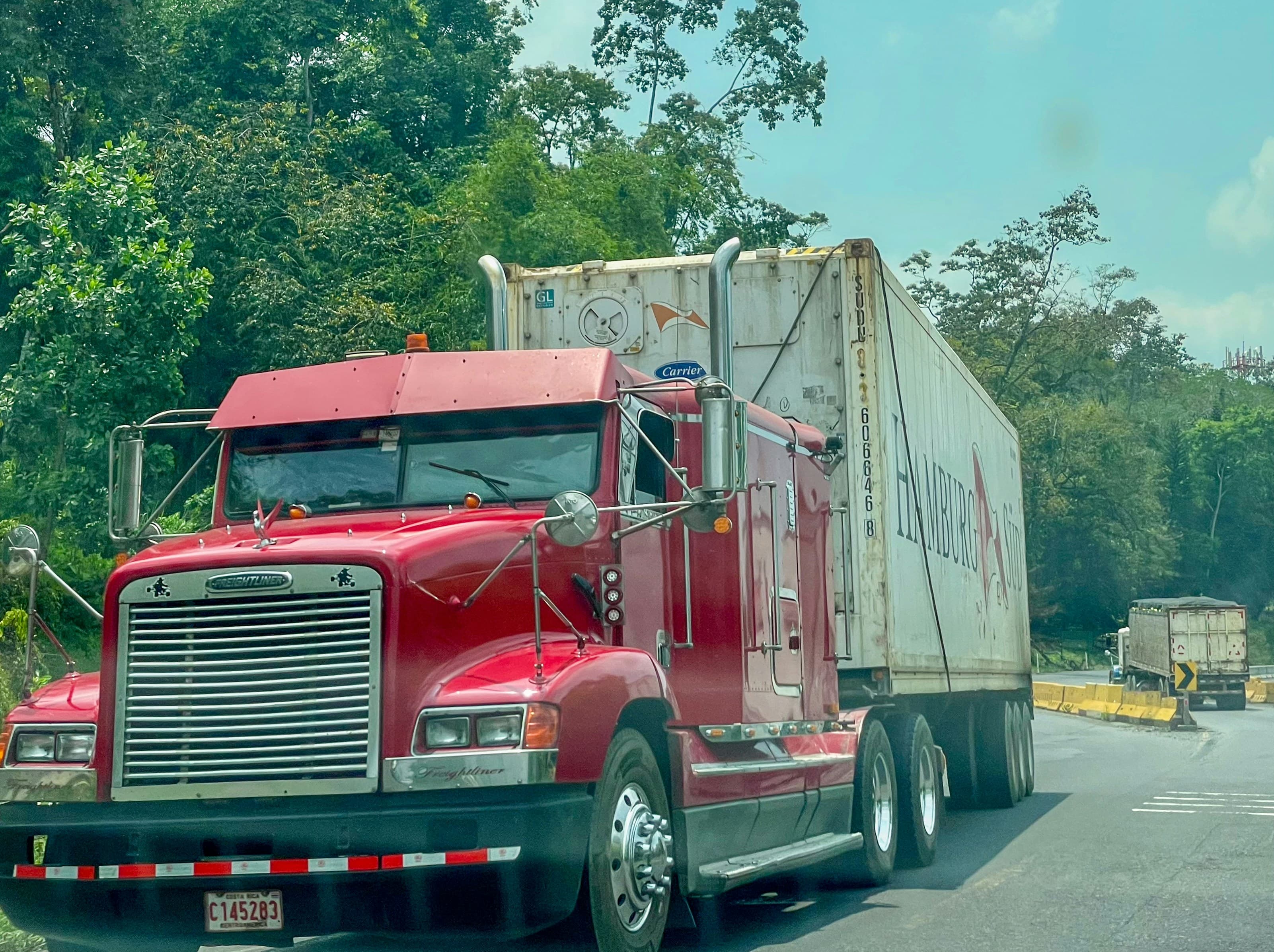Freight truck driving on an open highway